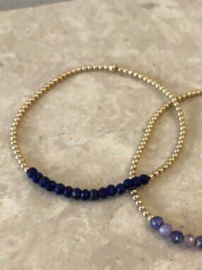 Karen Lazar - 2MM Yellow Gold Filled Bracelet with Royal Blue Stones